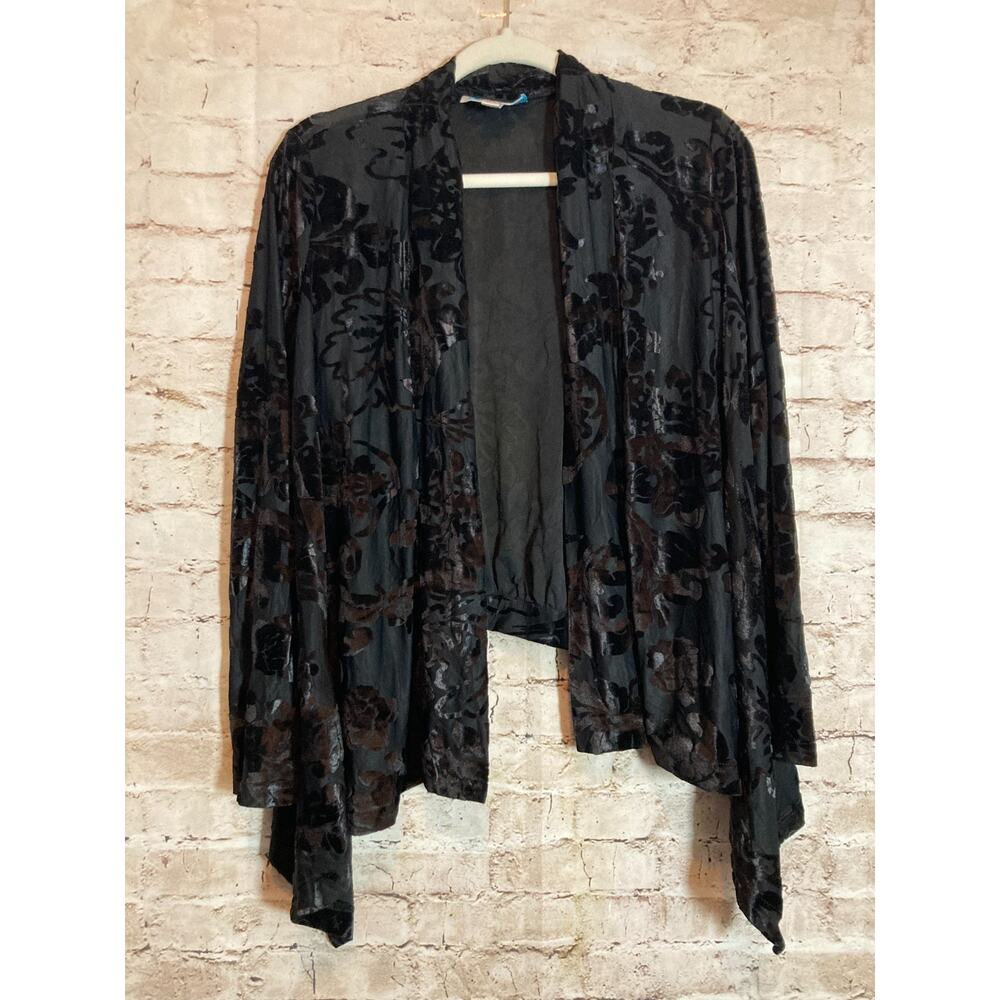 VT‎ Luxe Top Womens Small Black Velvet Burnout Open Front Asymmetric Hem Grunge